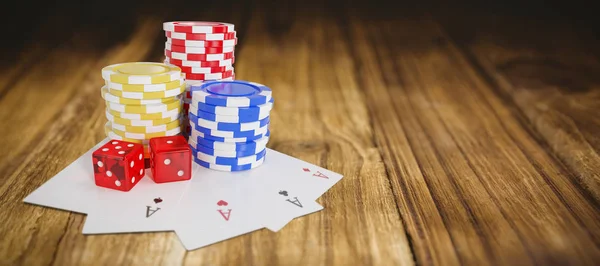 Μάρκες καζίνο παίζοντας χαρτιά και ζάρια — Φωτογραφία Αρχείου