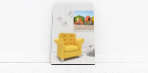 Espejo apoyado en la pared que refleja el sillón — Foto de Stock
