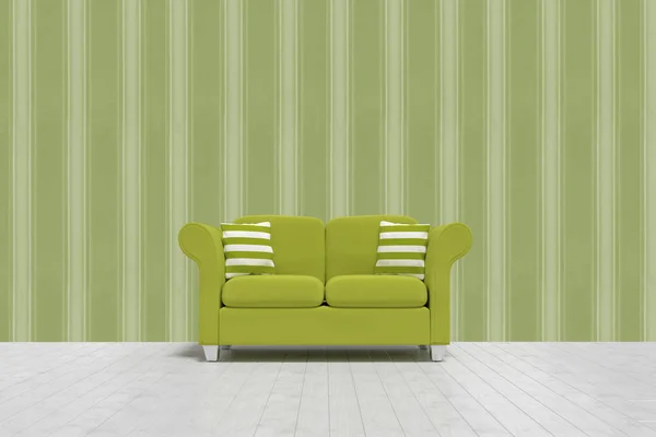 Sofá verde vacío con cojines — Foto de Stock
