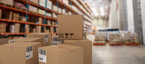 cardboard boxes on rack