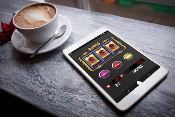 Slot machine app with dollar signs — Stock Photo, Image