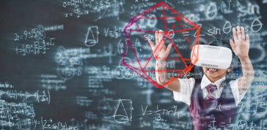 Sanal gerçeklik kulaklık kullanarak kız öğrenci