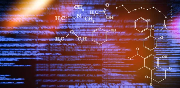 Wzory chemiczne przeciw teksty niebieski — Zdjęcie stockowe