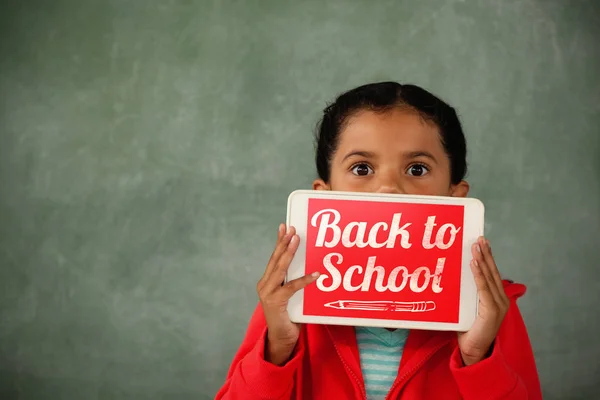 Sammansatt bild av tillbaka till skolan text över vit bakgrund — Stockfoto