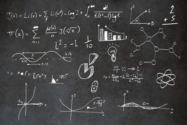 Diagrams with formulas against of blackboard