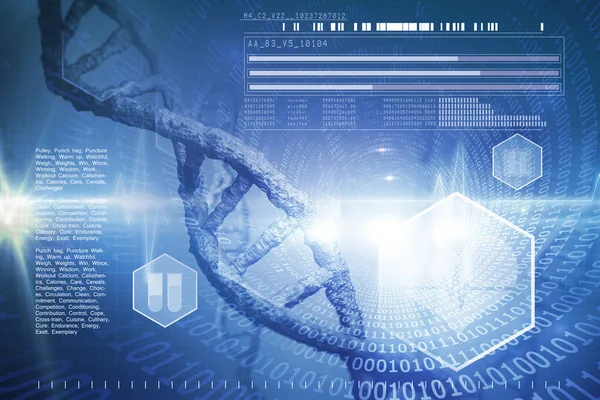 Hélice de DNA contra espiral de código binário brilhante — Fotografia de Stock