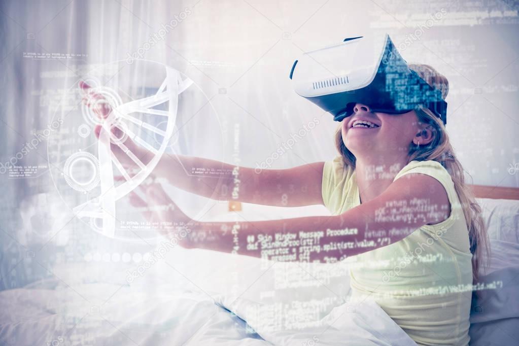 girl using virtual reality simulator 