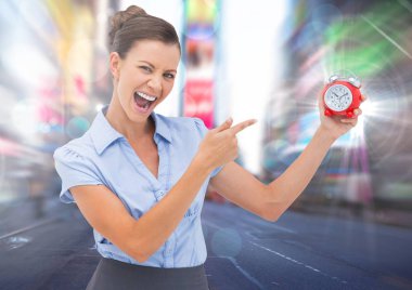 Woman holding clock clipart