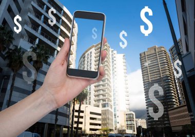 Telefon ve Doları simgeler tutan el