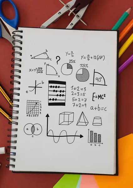 Mathe-Diagramme Zeichnungen auf Notizblock — Stockfoto