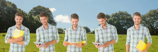 Colagem estudante homem feliz — Fotografia de Stock