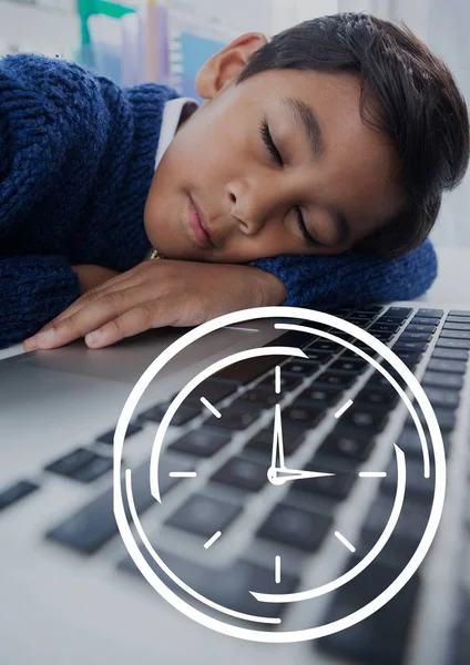 对睡着的男孩的时钟图标 — 图库照片