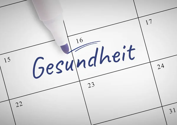 Gesundheit Text on calendar with marker — Stock Photo, Image