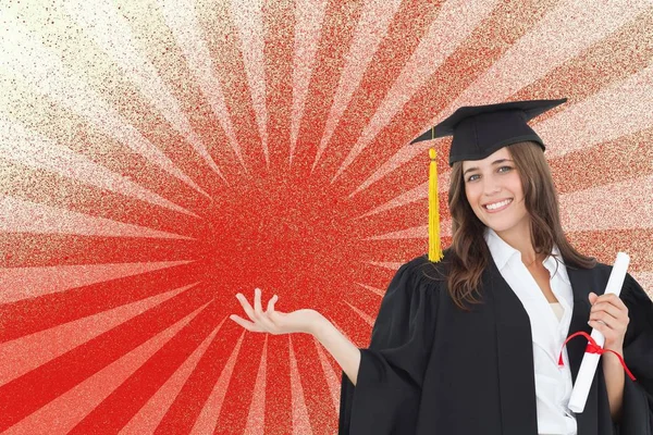 Gelukkig student vrouw bedrijf diploma — Stockfoto