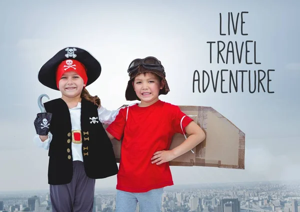 Live travel adventure text with Kids — Stock Photo, Image