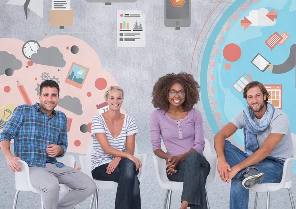 Group of people sitting in front of graphics — Stock Photo, Image