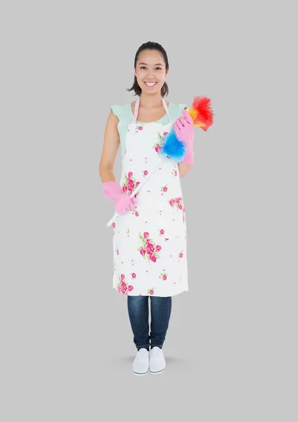 Cleaner woman holding duster — Stock Photo, Image