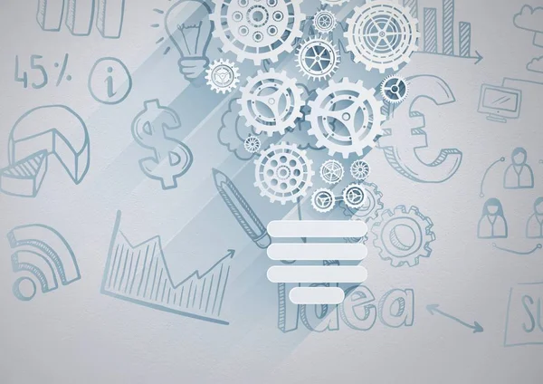Business graphics with gears and light bulb — Stock Photo, Image