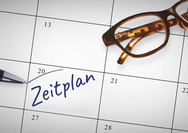 Texto Zeitplan escrito no calendário — Fotografia de Stock