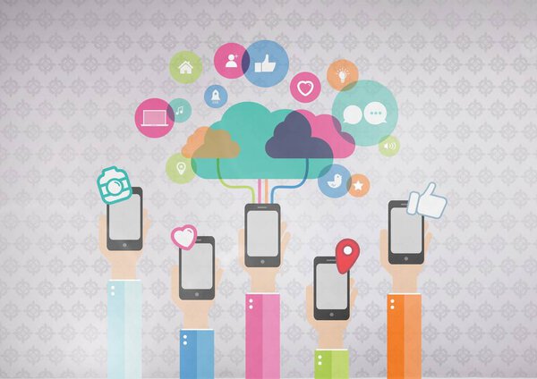 app graphics and arms with phones