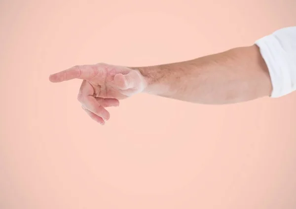 핑크 배경으로 가리키는 손 — 스톡 사진