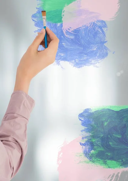 Hand painting on blurred glass wall — Stock Photo, Image
