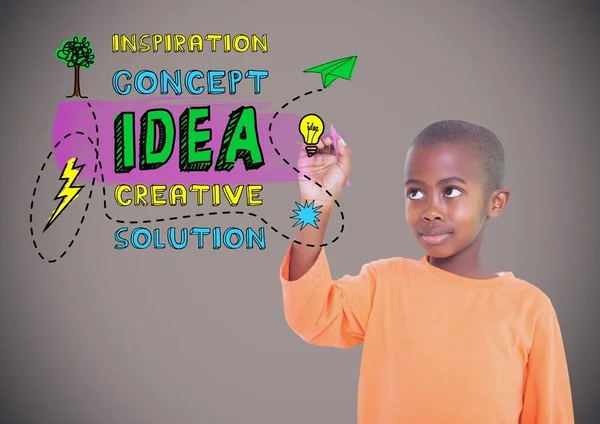 Yaratıcı fikirler grafik önünde yazma çocuk — Stok fotoğraf