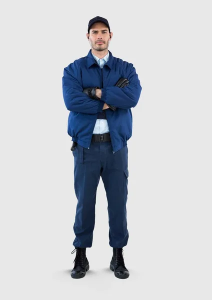 Segurança guarda homem com fundo cinza — Fotografia de Stock