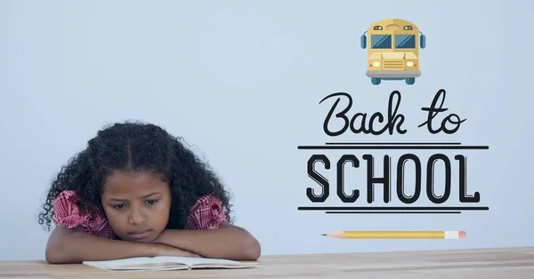 Back to school against sad office kid — Stock Photo, Image