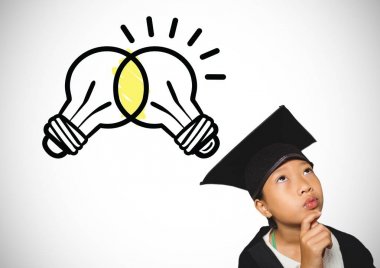 Schoolgirl with graduation hat and light bulbs clipart