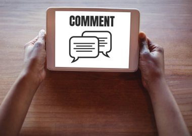 Yorum metin ve sohbet grafik tablet ekranında