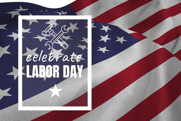 Labor day text over US flag — Stock Photo, Image