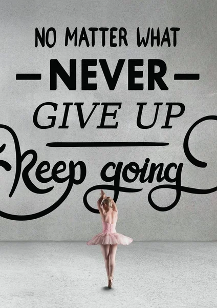 Woman ballet dancer in front of motivational text — Stock Photo, Image