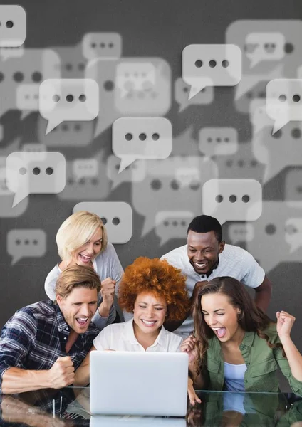 Business people with speech bubbles — Stock Photo, Image