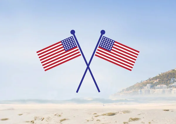 Banderas de Estados Unidos en la playa —  Fotos de Stock