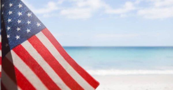 USA flag in the beach