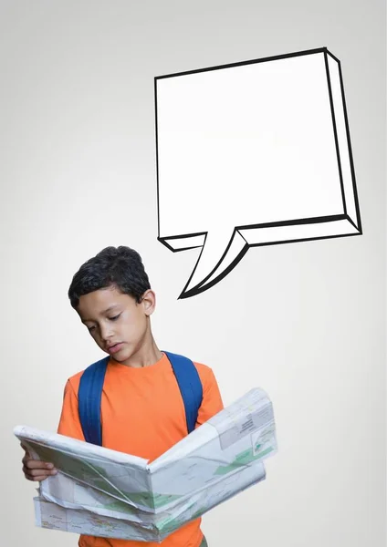 Student med pratbubblan som läser tidningen — Stockfoto