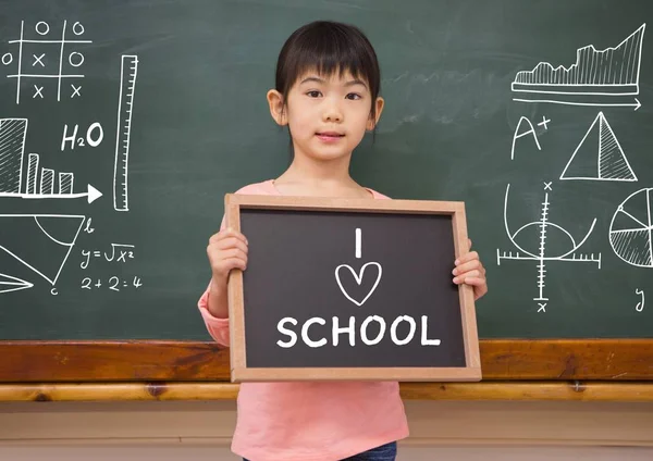 Me encanta el texto de la escuela y niña — Foto de Stock