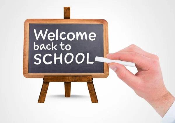 Hand skriva Välkommen tillbaka till skolan — Stockfoto