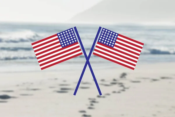 Banderas de Estados Unidos en playa —  Fotos de Stock