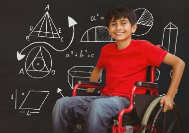 Engelli çocuk çizimleri ile tekerlekli sandalyede