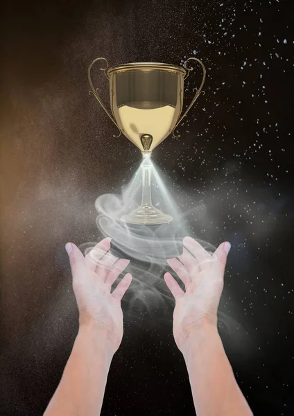 Hands stretching to trophy — Stock Photo, Image