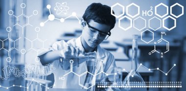 okul çocuğu kimyasal deney yapıyor