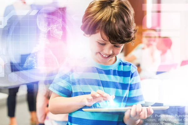 Medical interface against smiling schoolboy — Stock Photo, Image