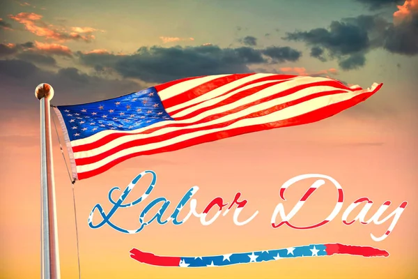 노동의 날 텍스트 및 미국 국기 — 스톡 사진