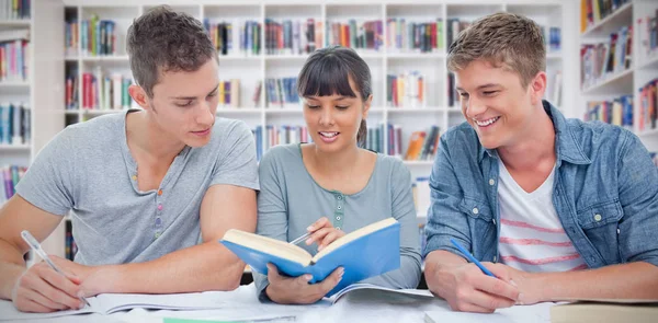 Students getting help from female student — Stock Photo, Image