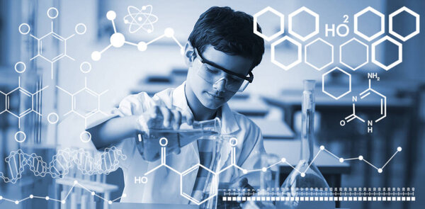 schoolboy doing chemical experiment