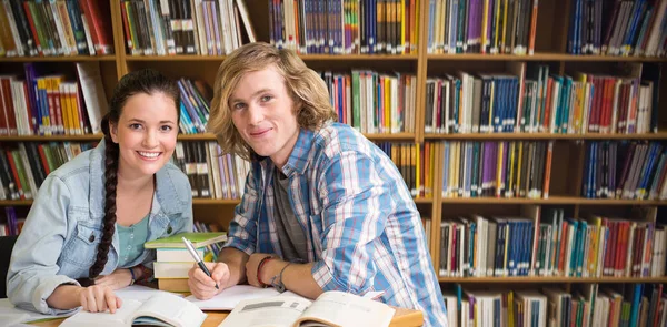 Students doing homework in library — Stock Photo, Image