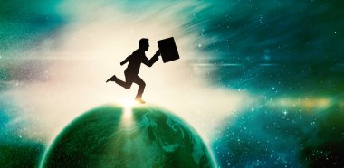 Çalışan iş adamı birçok parçalardan oluşan imge