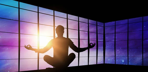 Zen businessman meditating in yoga pose — Stock Photo, Image